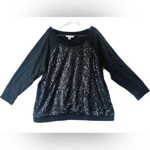 Woman Within Women’s 1X - 22/24 Black Long Sleeve Sequin Front Sweater NWOT